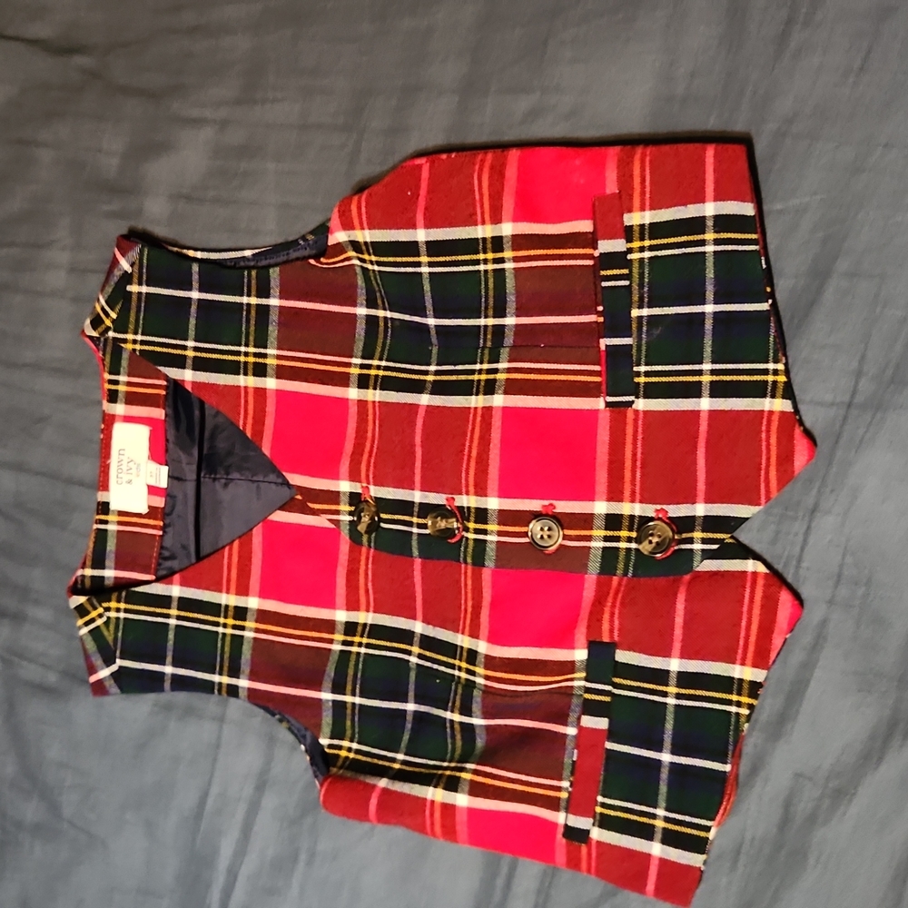 Boys dress plaid vest